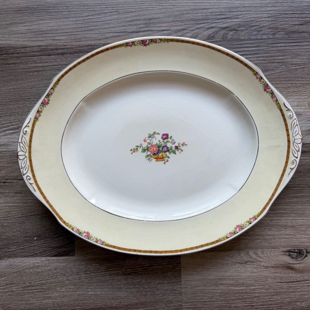 Vintage WH Grindley Ivory England Floral Oval Serving Platter 14.5 Inch 714550